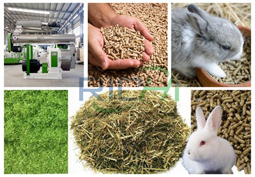 What materials can be pressed into feed pellets by the rabbit feed pellet mill