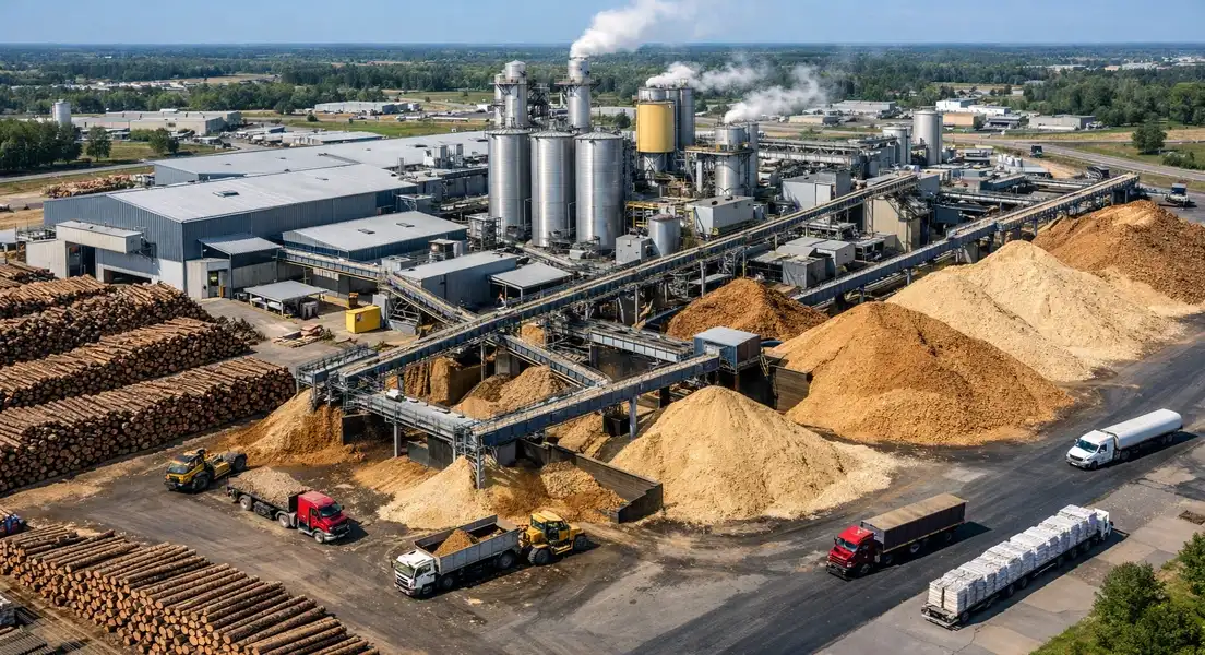 usine de pellets de bois aerienne