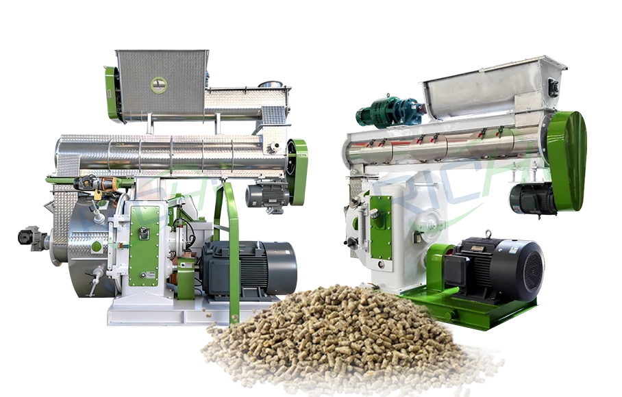 zwei Pelletiermaschinen für Kuhfutter