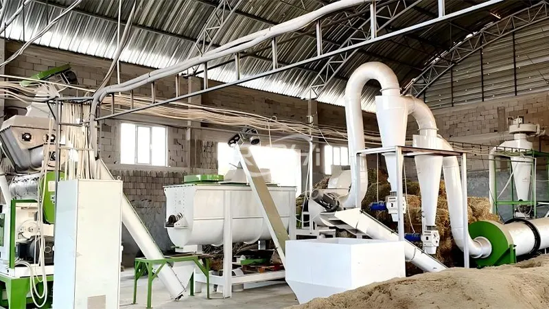 Impianto di produzione di pellet di paglia da 0,5-1 T/H per foraggio grezzo in Uzbekistan (con sistema di essiccazione)